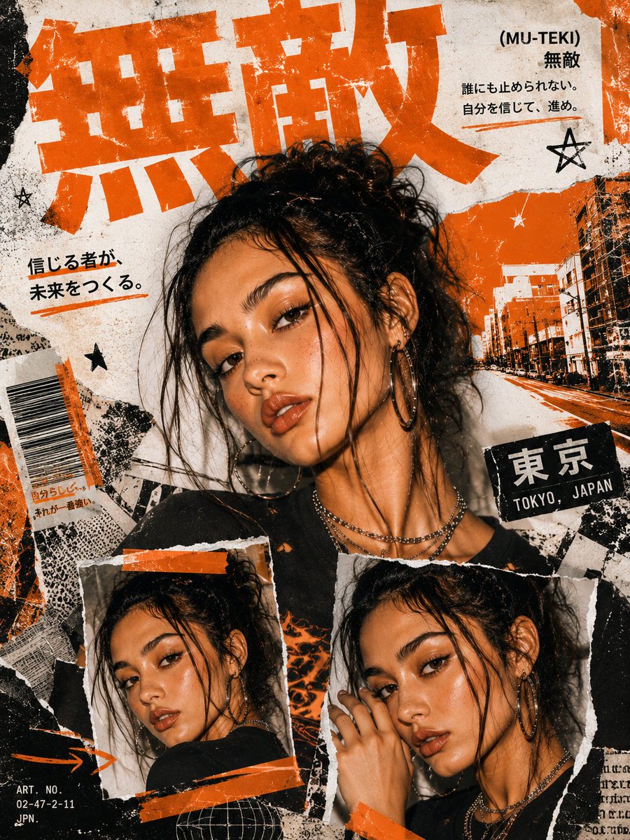 Create a bold Y2K Japanese street-editorial collage poster with a clean…