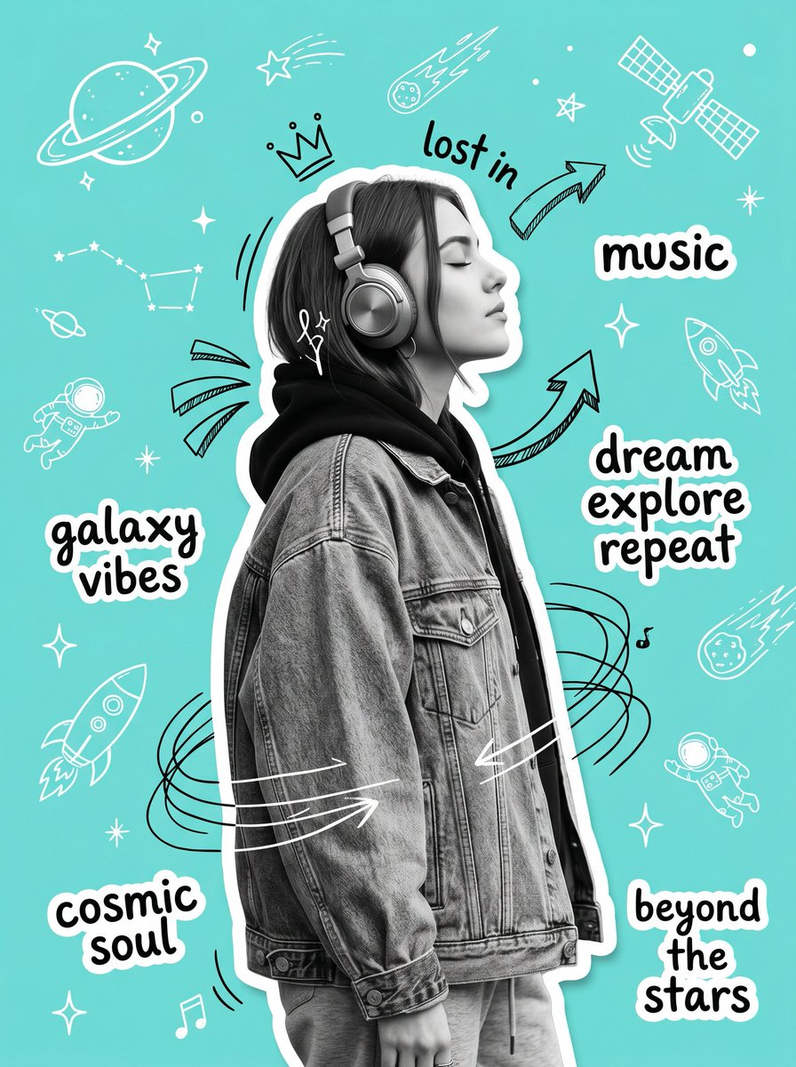 Create an original Y2K-inspired scrapbook collage poster featuring a st…