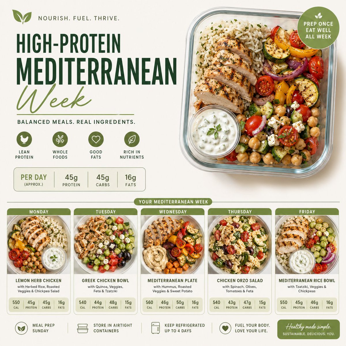 Clean & appetizing meal prep layouts Design a minimalist healthy meal p…