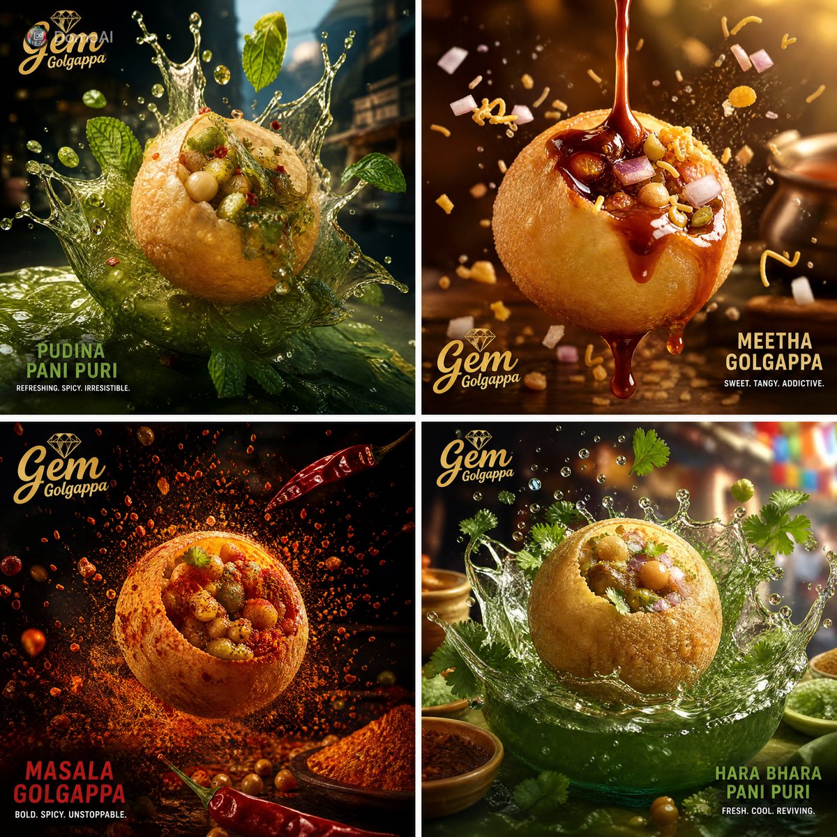 Commercial food photography ad campaign for Indian street food Golgappa…