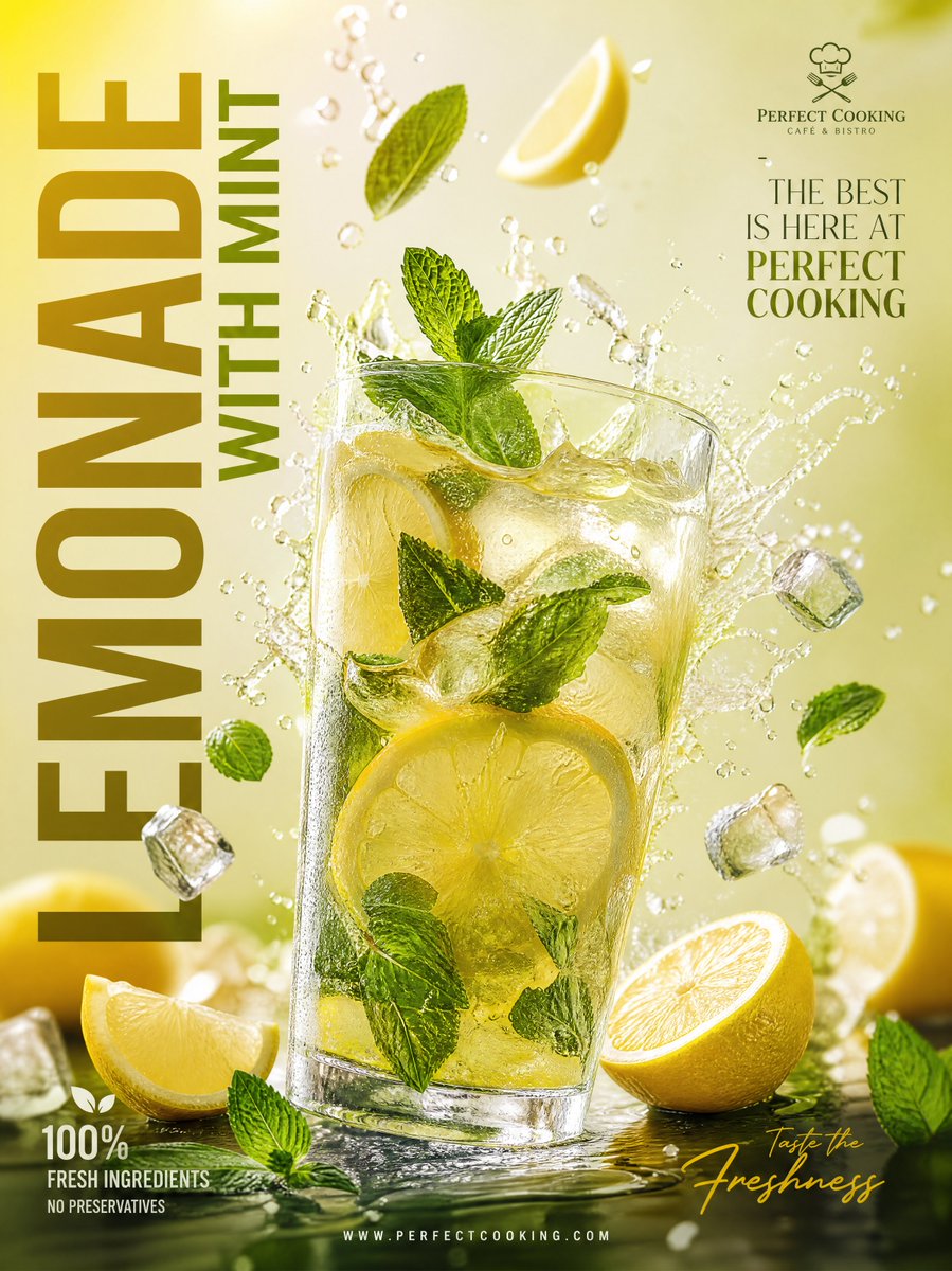 Ultra-realistic premium lemonade advertisement poster design, luxury mo…