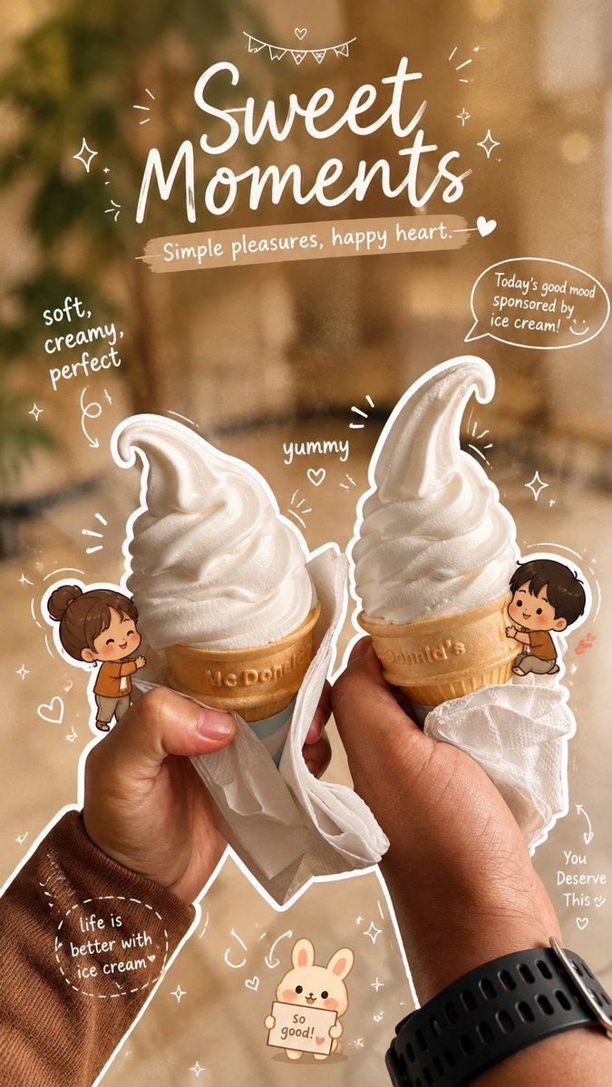 Close-up aesthetic photo of two hands holding vanilla soft serve ice cr…