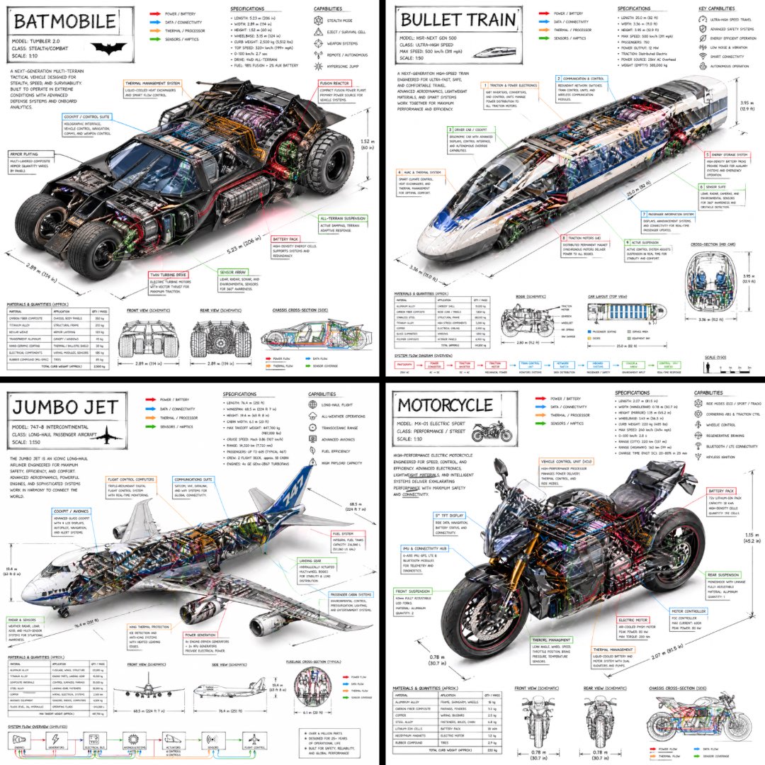 Create a technical infographic of [VEHICLE] with a 45-degree isometric …