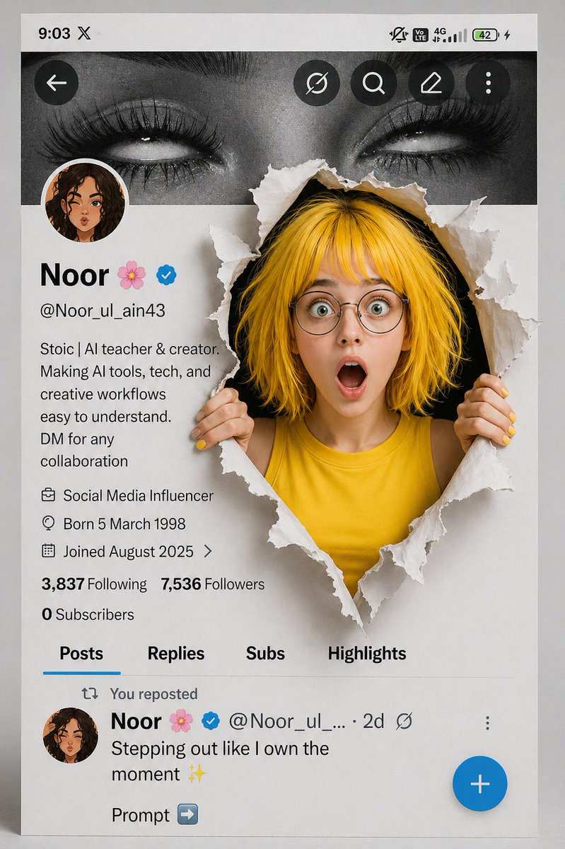 A creative 3D photo manipulation of a social media profile interface, f…