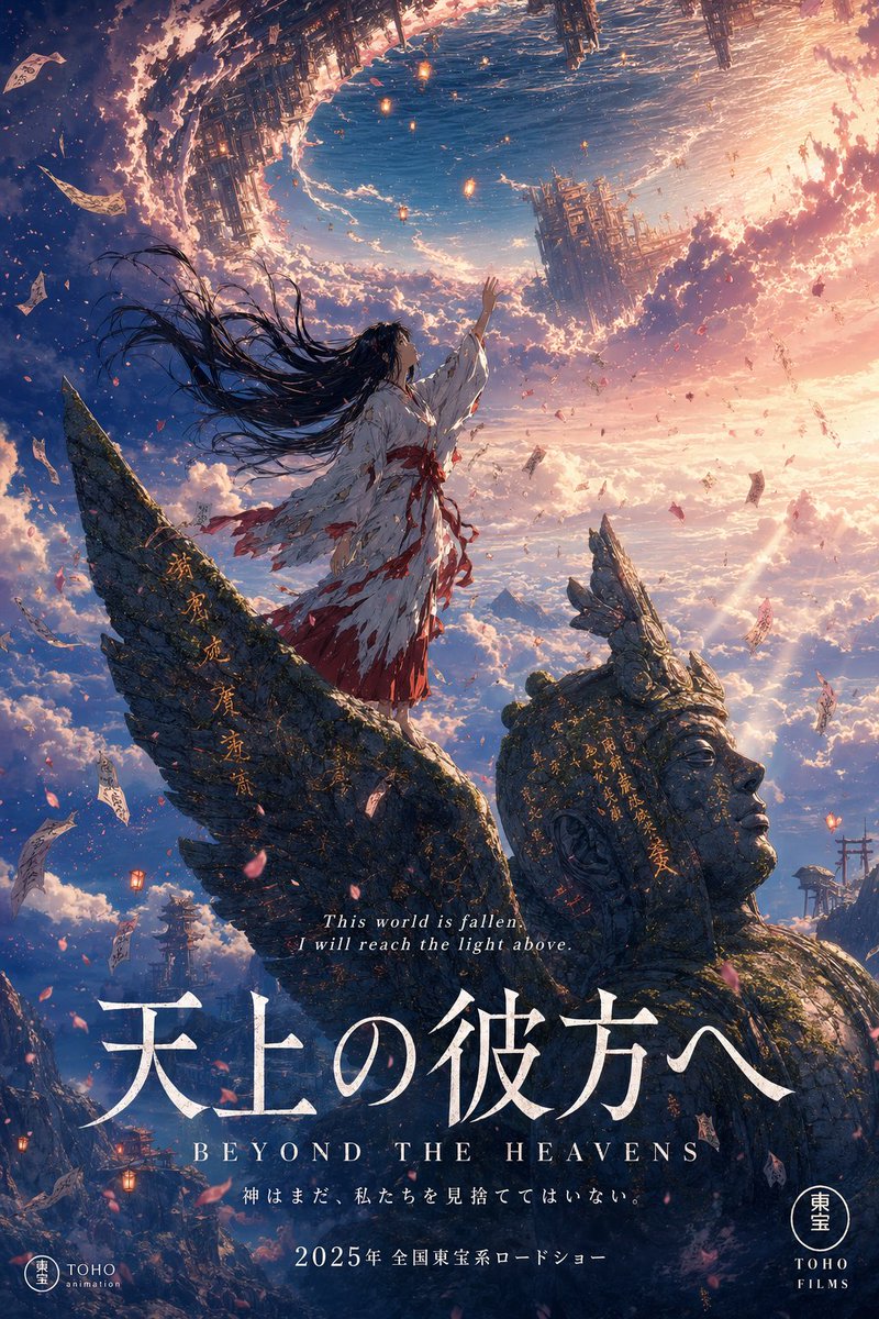 A stunning anime theatrical movie poster in portrait format. Studio Ghi…