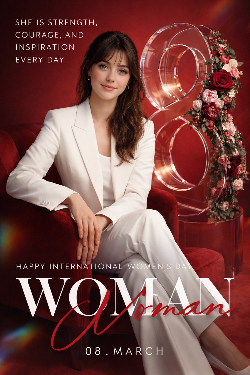 Create a high-end promotional poster for International Women's Day, des…