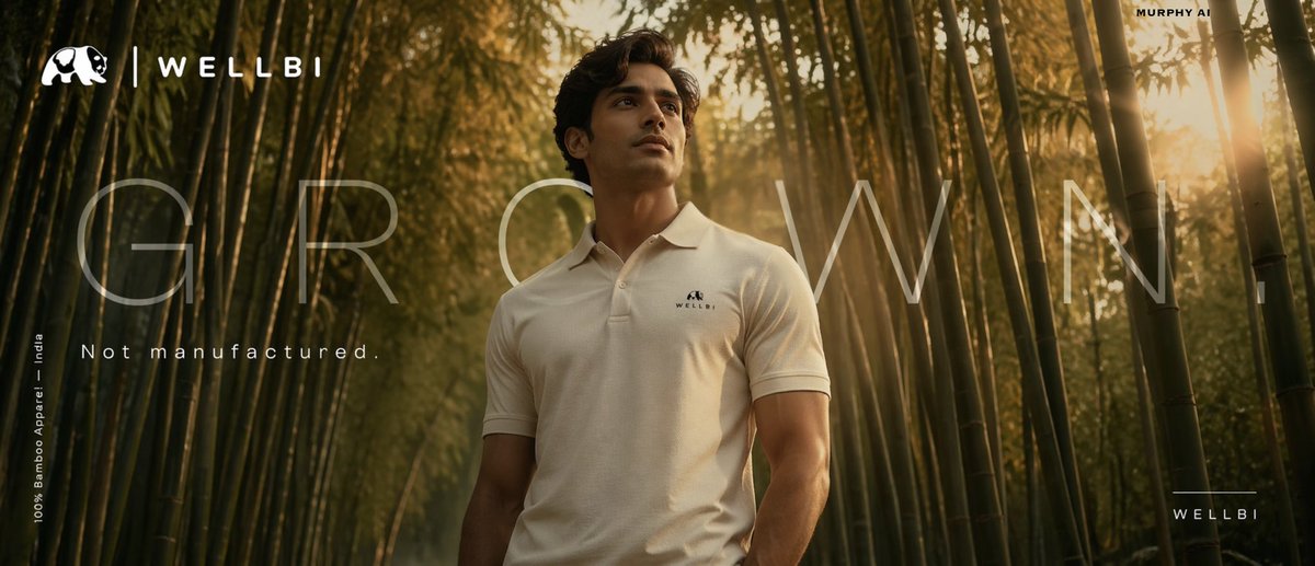 Cinematic product poster for WELLBI, India's premium bamboo apparel bra…