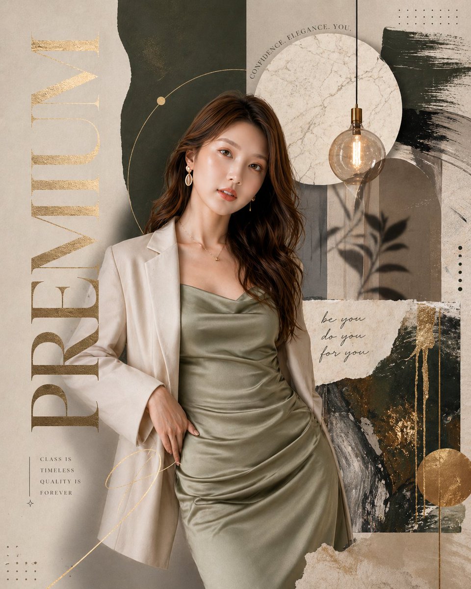 Luxury fashion editorial poster, premium magazine collage style, earthy…