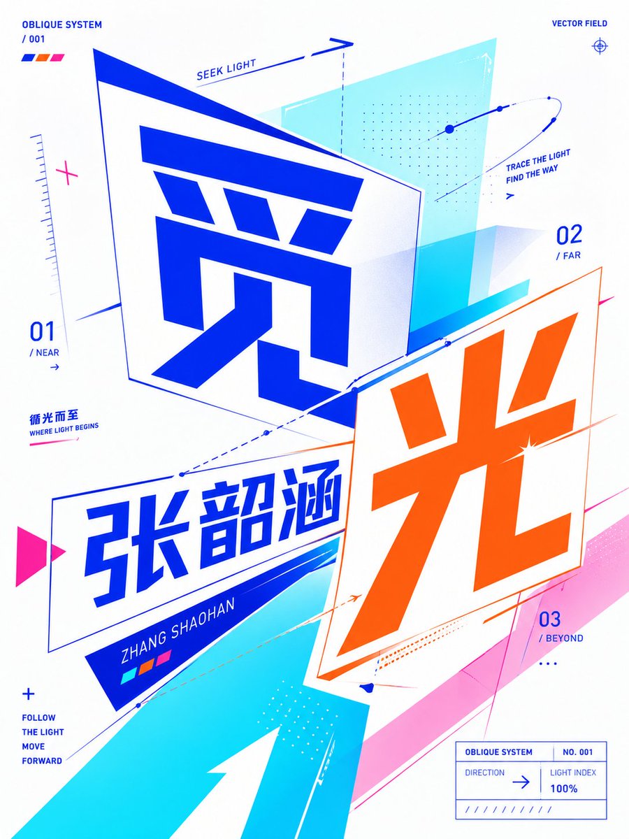 请基于用户输入的【核心文字 / 单词 / 词组 / 短句 / 字母】，创作一张高完成度的「斜向透视平面字体概念海报 / Oblique Pla…