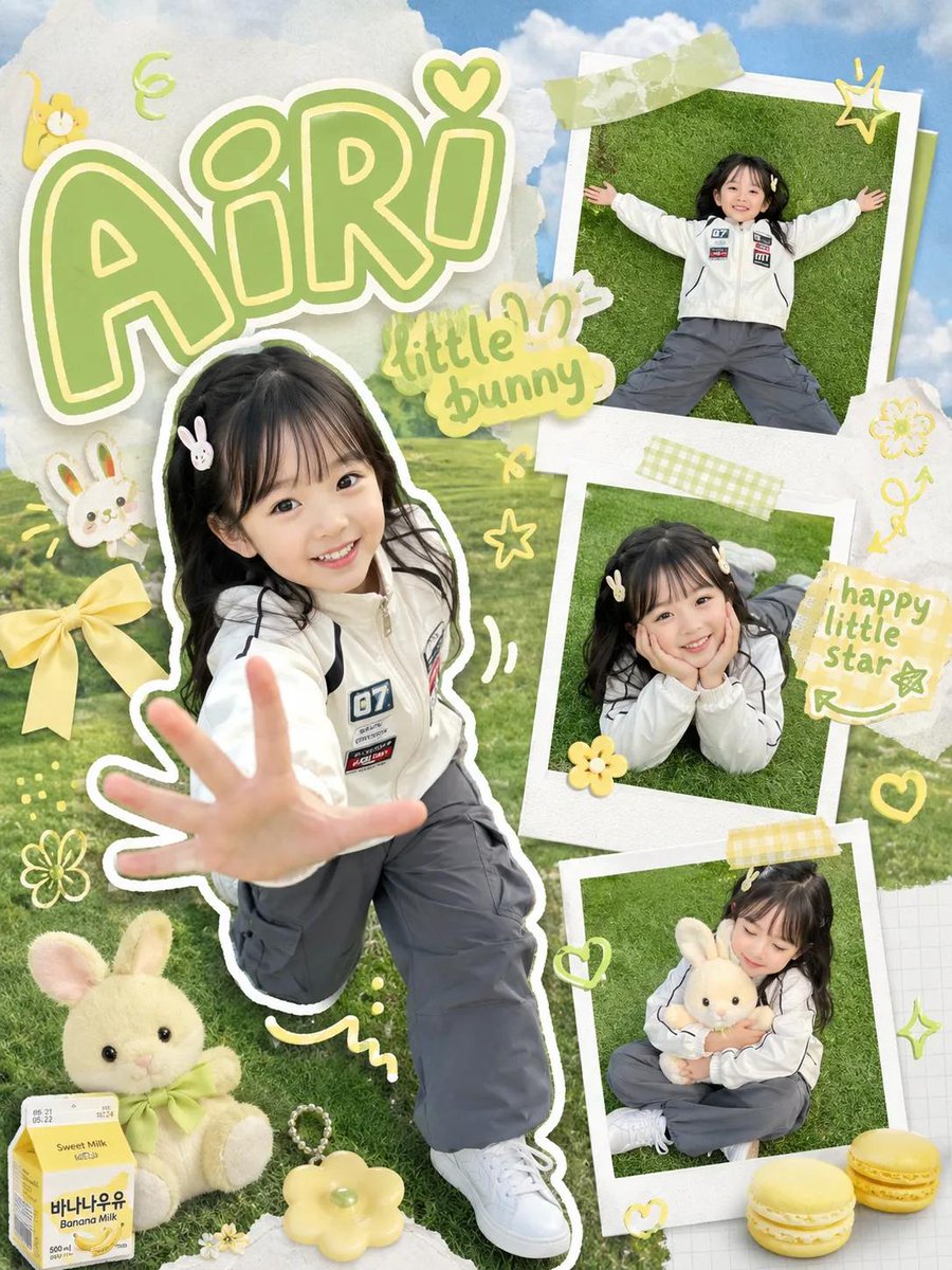 Kawaii scrapbook-style children photography poster, cute little girl wi…