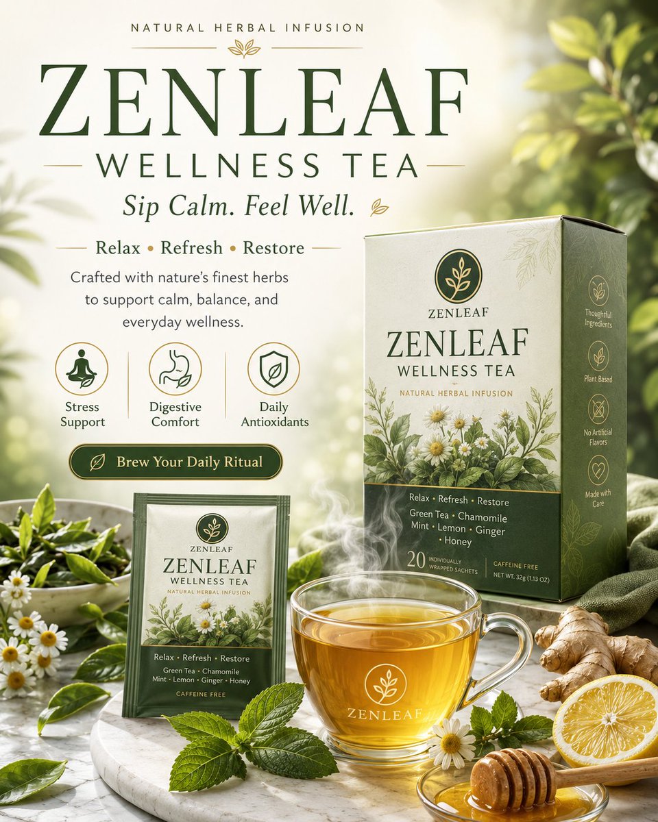 Create a premium wellness advertising poster for a tea brand. Design it…