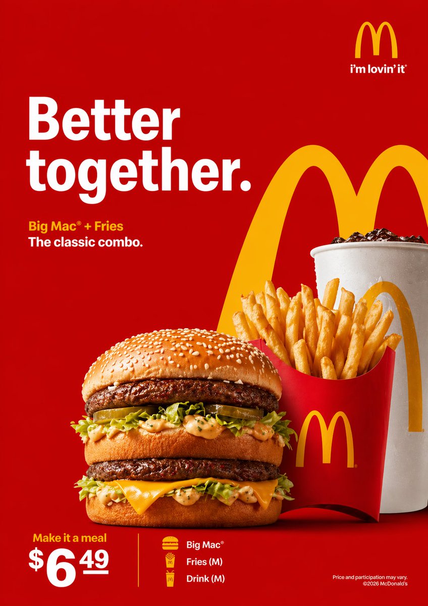 Create a clean, high-quality McDonald’s advertisement. Use a bold red b…
