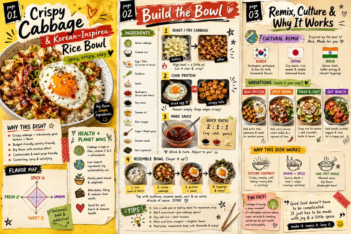 A sleek, modern 3-page editorial food magazine spread shown as three ve…