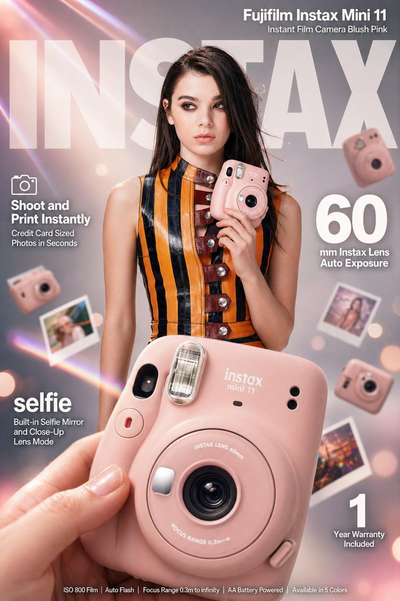 High-impact e-commerce infographic advertisement for "Fujifilm Instax M…