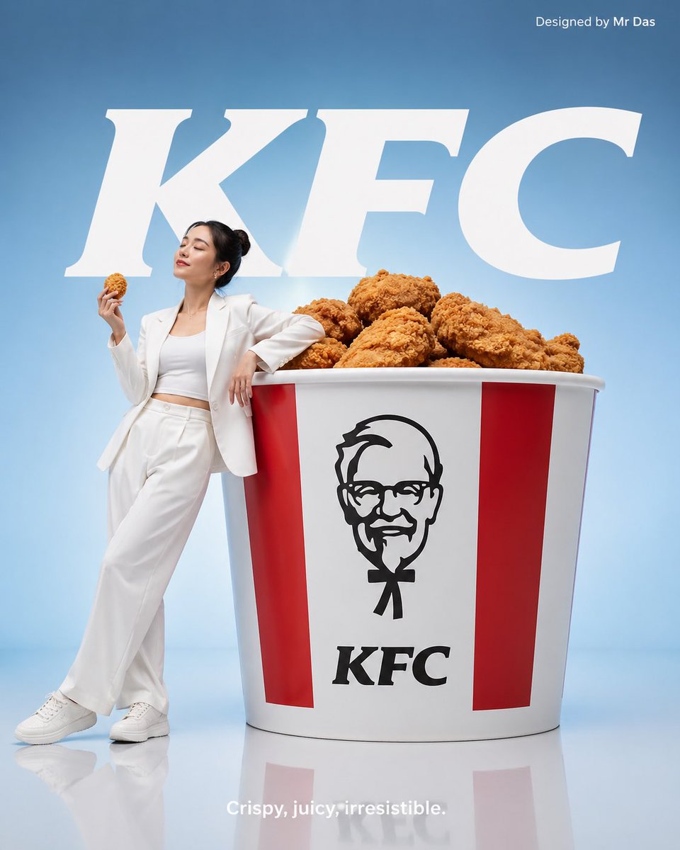 Minimalist commercial ad featuring oversized KFC bucket, ultra-clean de…