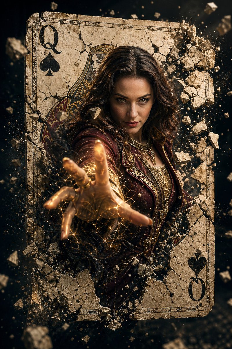 A hyper-realistic cinematic movie poster of a powerful female sorcerer …
