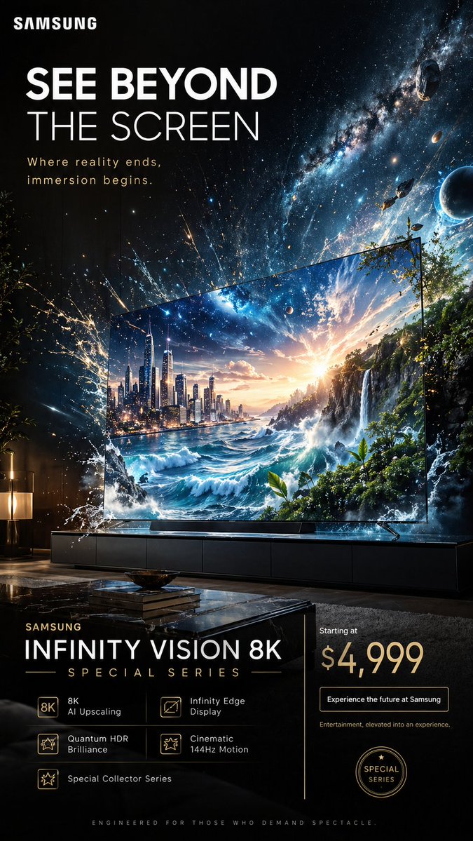 Create a spectacular 9:16 vertical advertising poster for a fictional p…