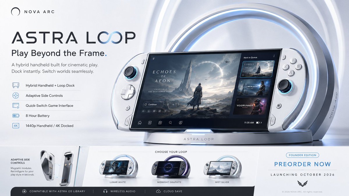 Create a premium, highly believable Fictional Console / Handheld Ad for…