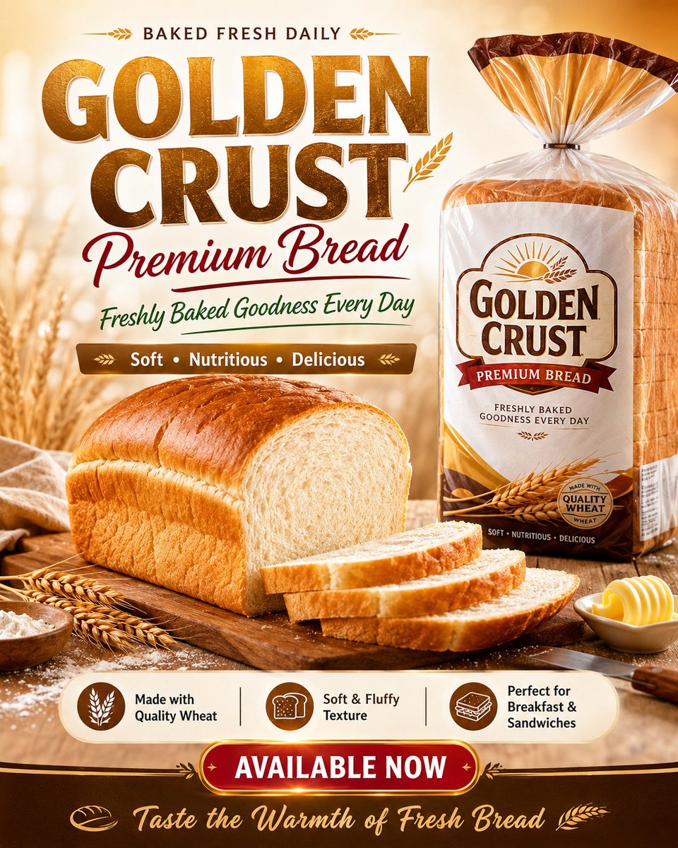 Create a high-quality branded flyer design for a bread product advertis…