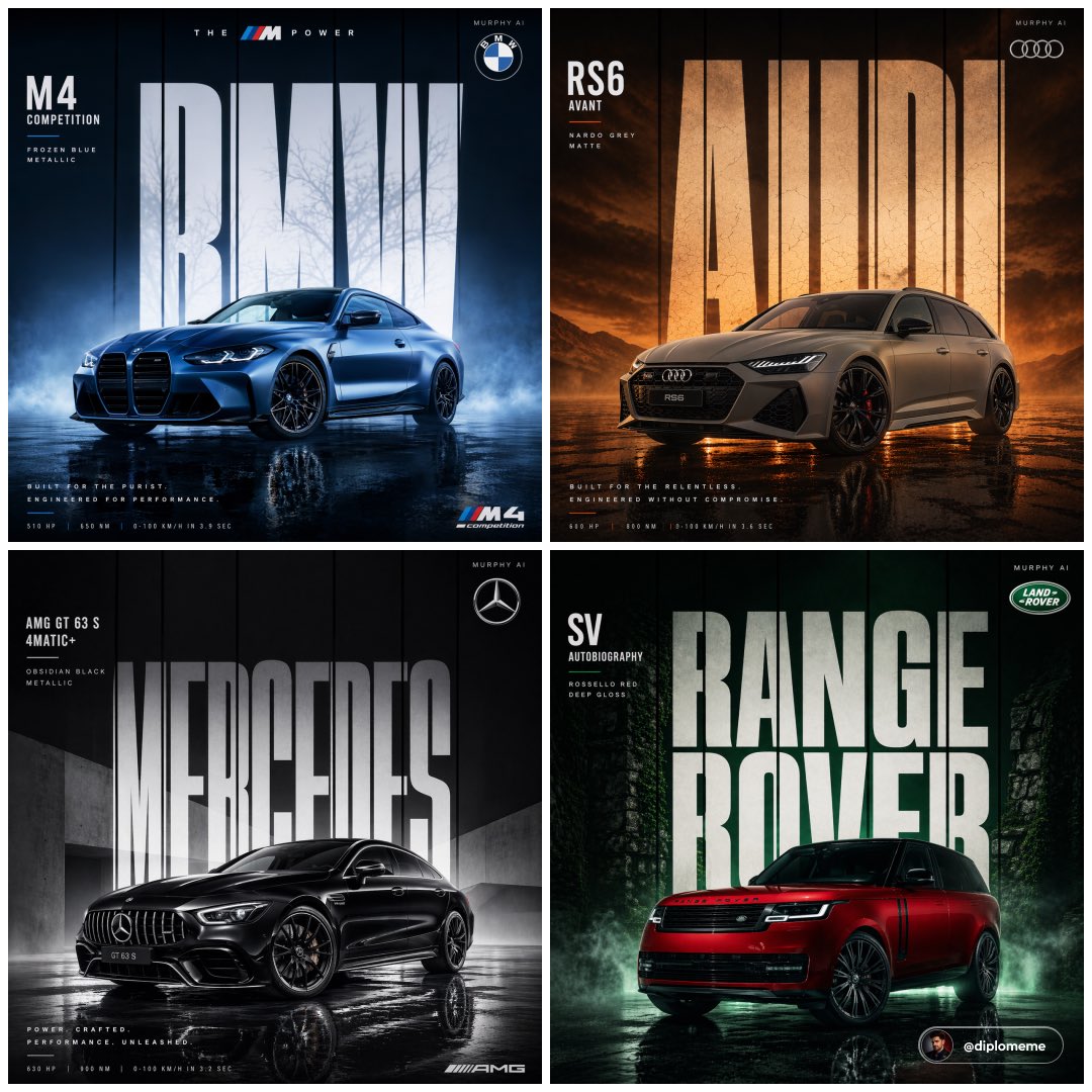 Cinematic automotive billboard poster, [CAR MODEL + VARIANT] in [PAINT …