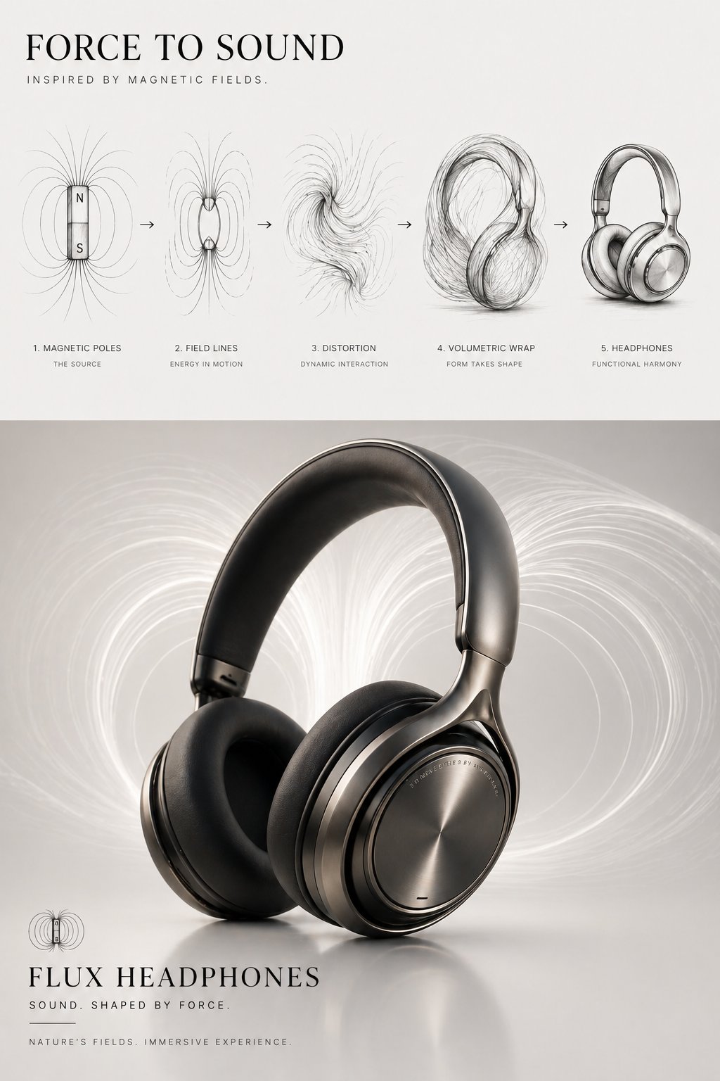 A vertical 3:4 premium design poster showing conceptual evolution of fu…