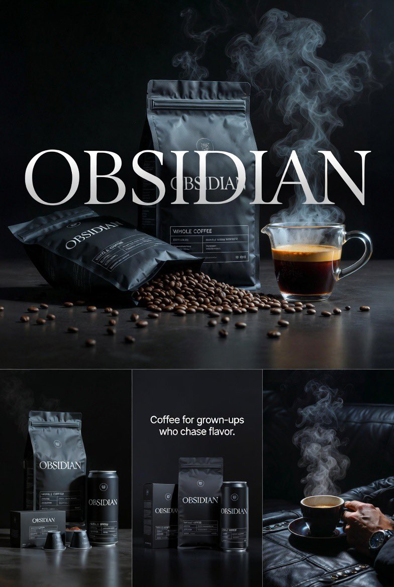 Create four connected premium realistic editorial images for OBSIDIAN c…