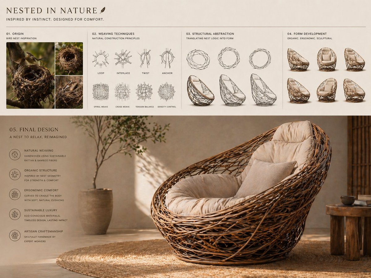 Conceptual transformation, bird nest construction techniques shaping a …