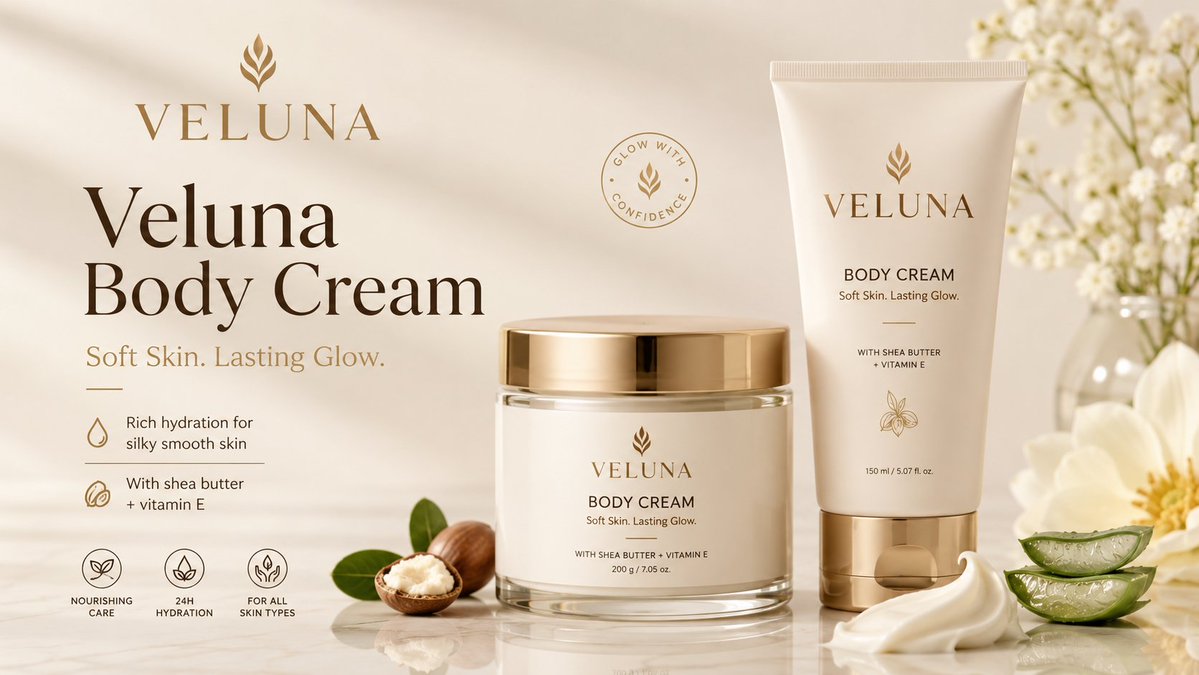 Create a premium clean mockup banner for a body cream product advertise…
