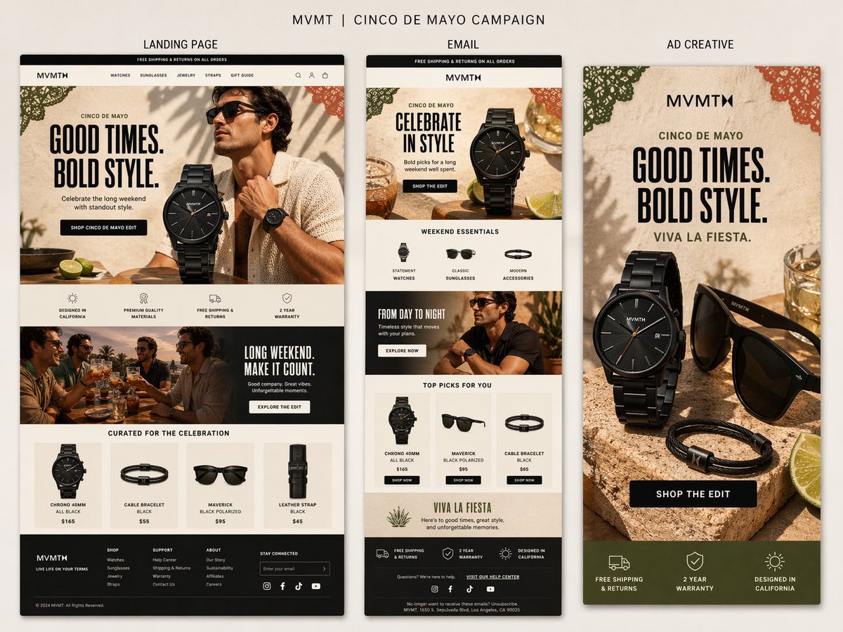 Create a premium presentation-style campaign board for MVMT’s Cinco de …