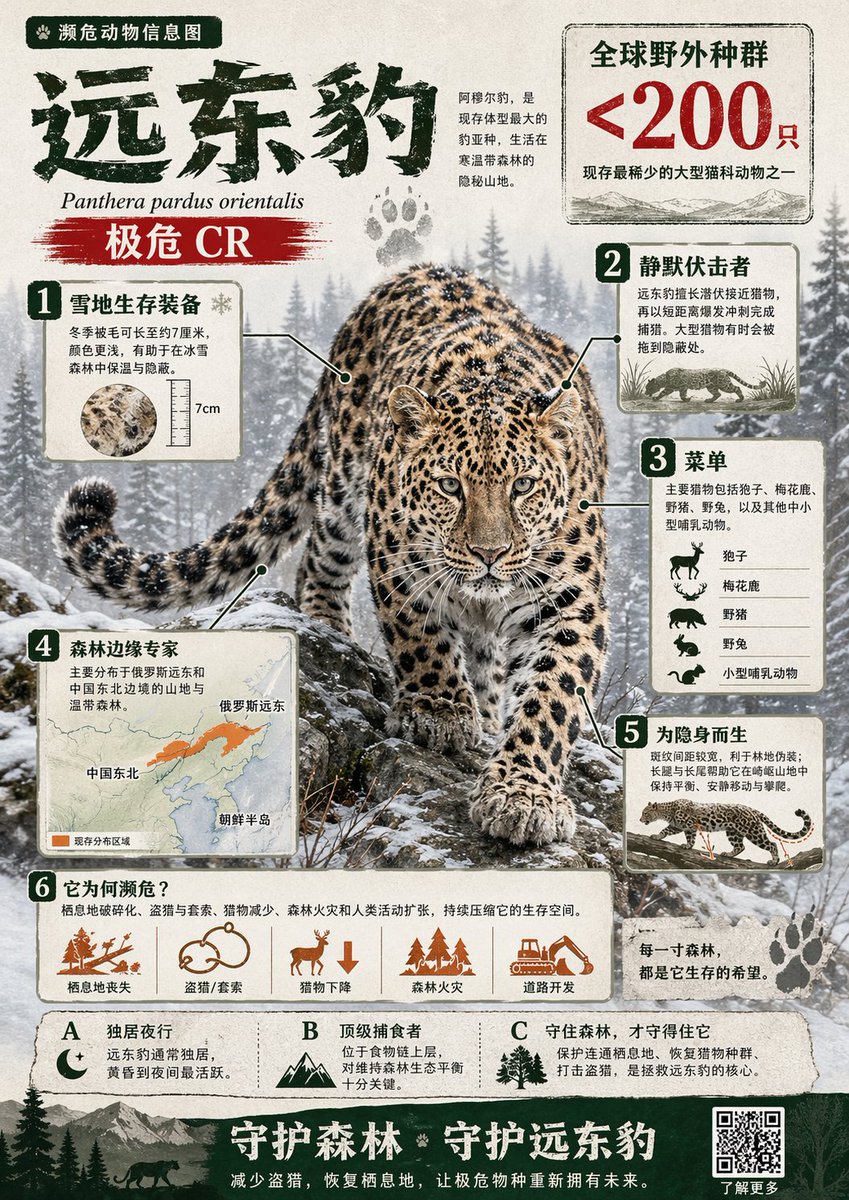 Create a visually rich infographic in Chinese about an endangered anima…