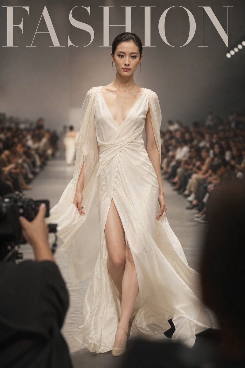 Luxury high-fashion runway magazine cover, title "FASHION", an elegant …
