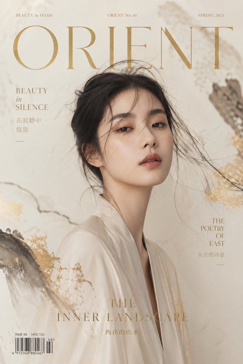 Luxury editorial cover, title "ZEN MODE", featuring a conceptual portra…
