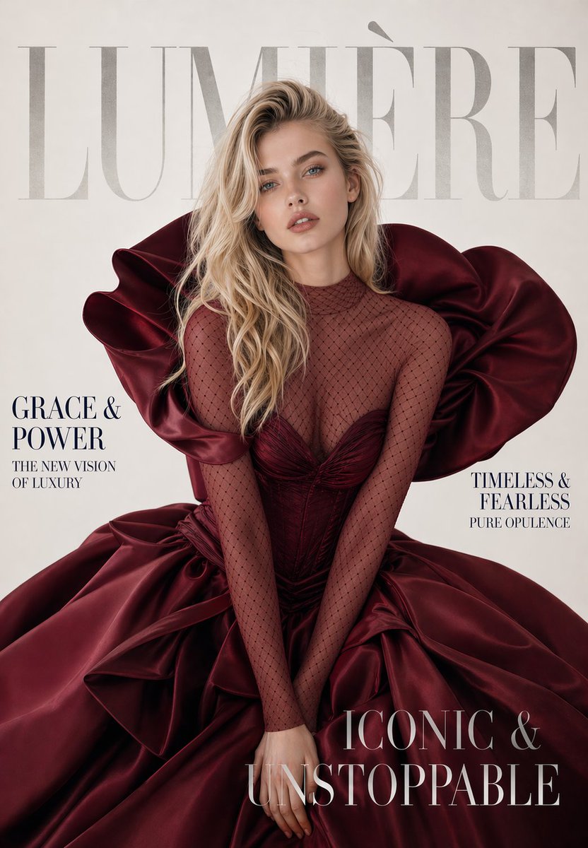 A luxury high-fashion magazine cover. Magazine name at the very top in …