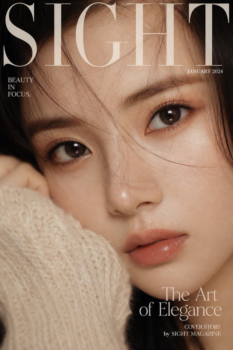 Luxury extreme close-up portrait, magazine cover style, title "SIGHT", …