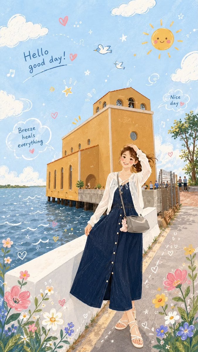 Transform this photo into a warm, soothing Folk Flat Illustration style…