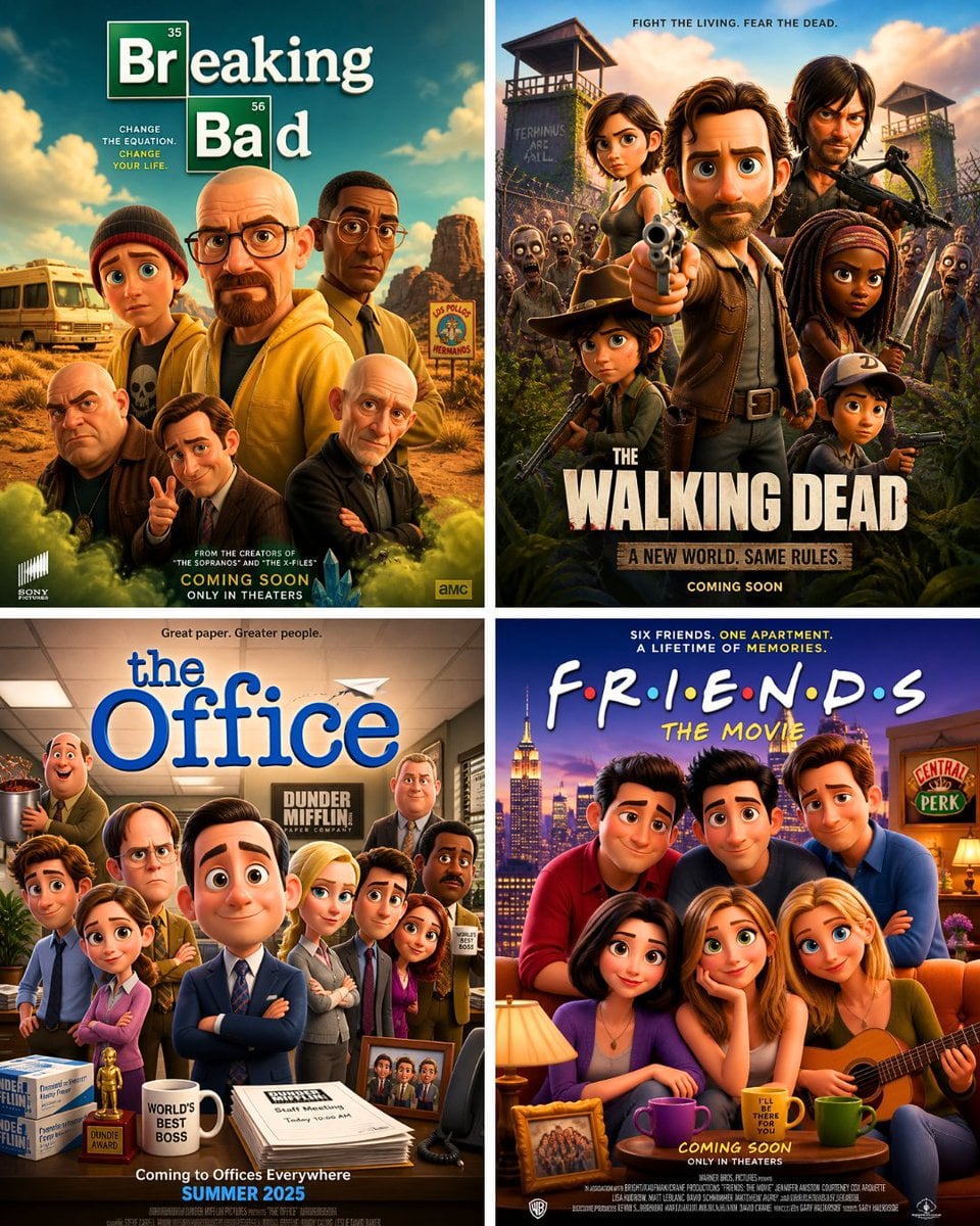 "Pixar-style movie poster reimagining of the TV show [TV Show]. Feature…