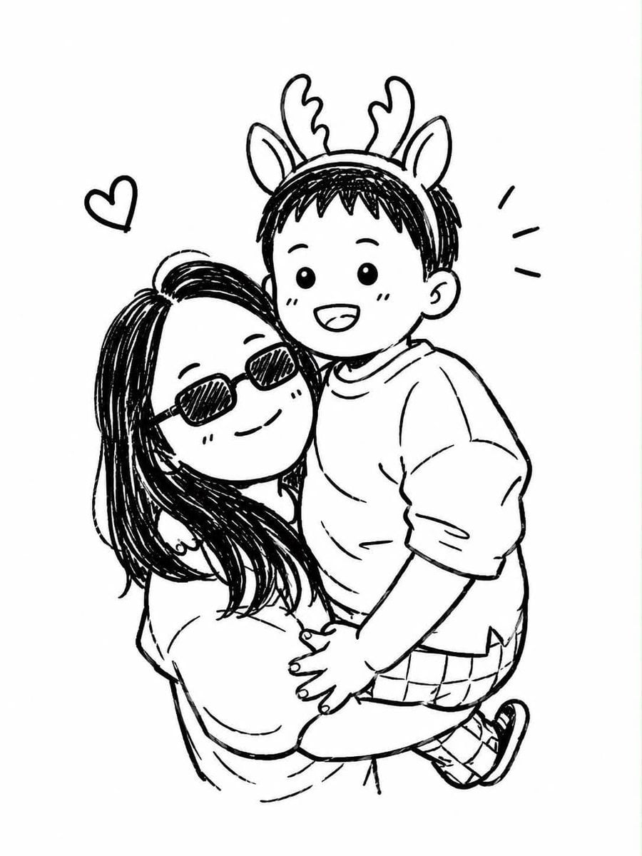 Transform the uploaded photo into a cute black-and-white hand-drawn chi…