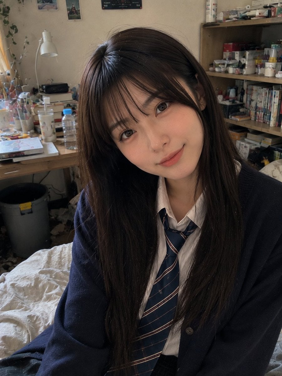 Beautiful young Japanese woman (22 years old) with long straight dark b…