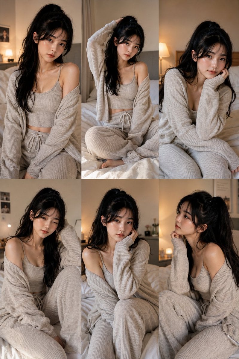 A 3×2 vertical editorial portrait collage featuring six candid lifestyl…