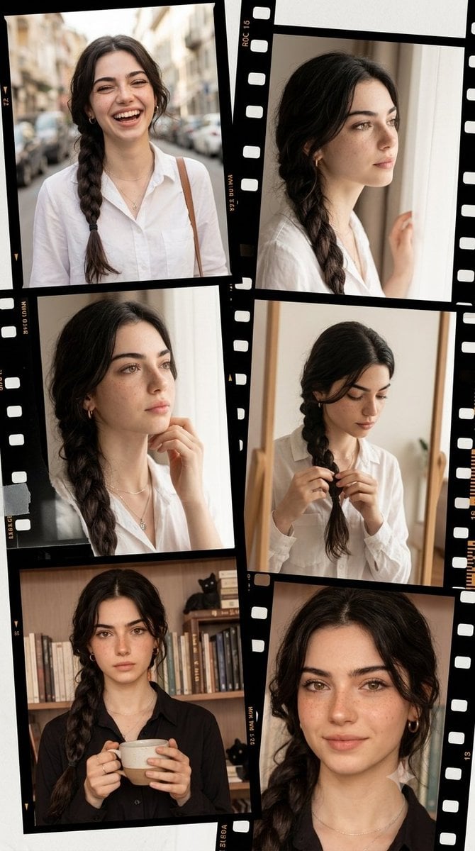 Vintage filmstrip collage of a woman Ultra-realistic IMAX-level Netflix…