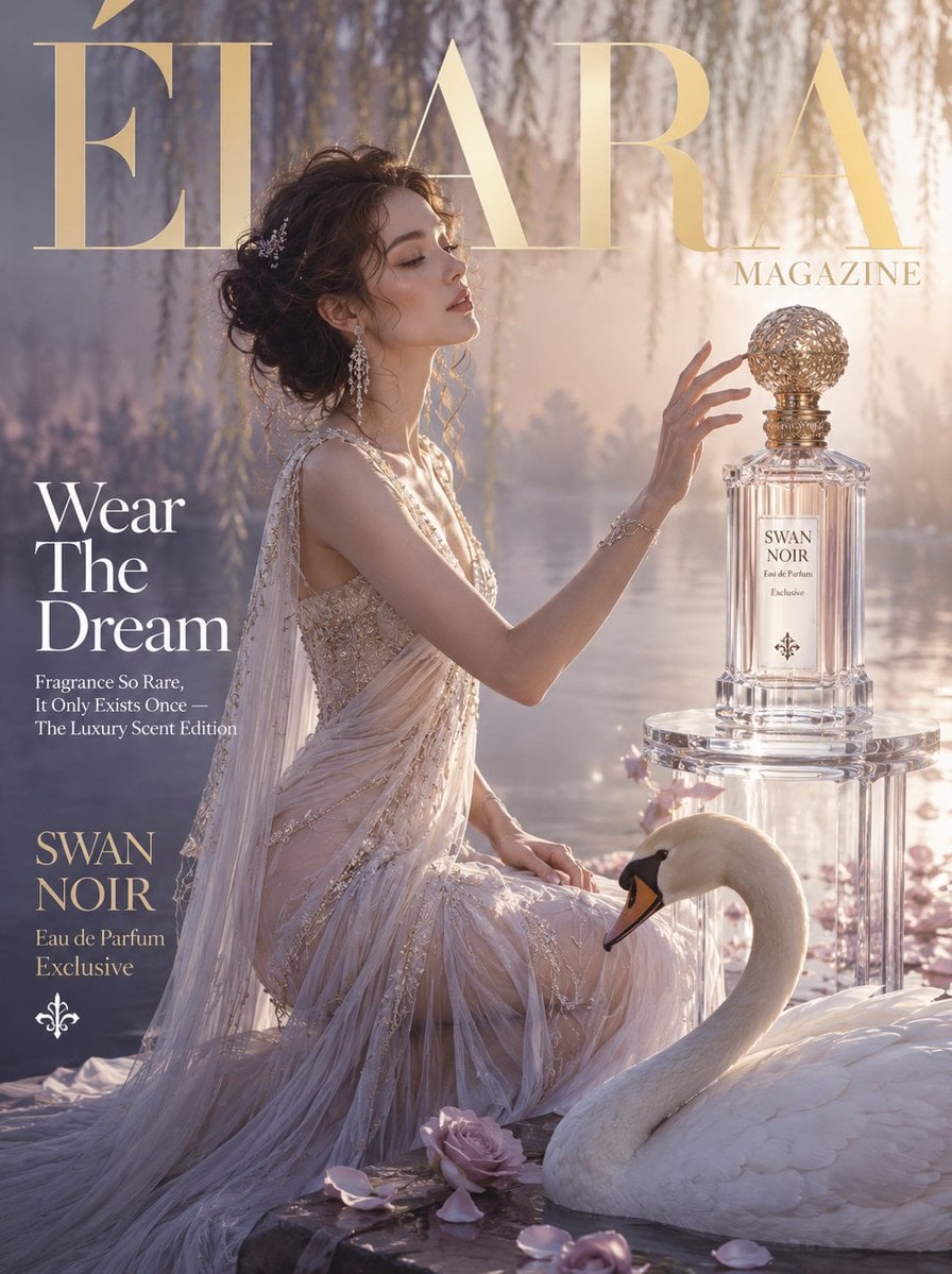 ÉLARA MAGAZINE — luxury fashion cover editorial An ethereal woman in a …