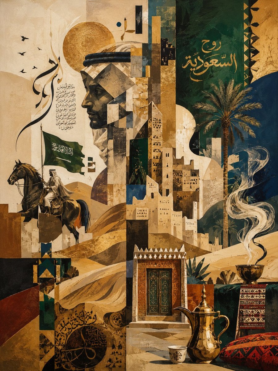 Saudi abstract illustration, contemporary Saudi art, abstract interpret…