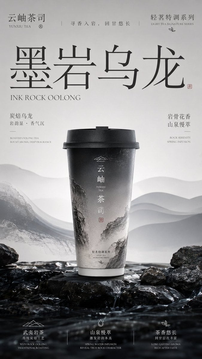请生成一张竖版 9:16 的高级新中式茶饮品牌包装主视觉海报。每张图片独立生成，不要合并成拼图。 【品牌信息】 品牌名：[品牌名] 英文名：[…