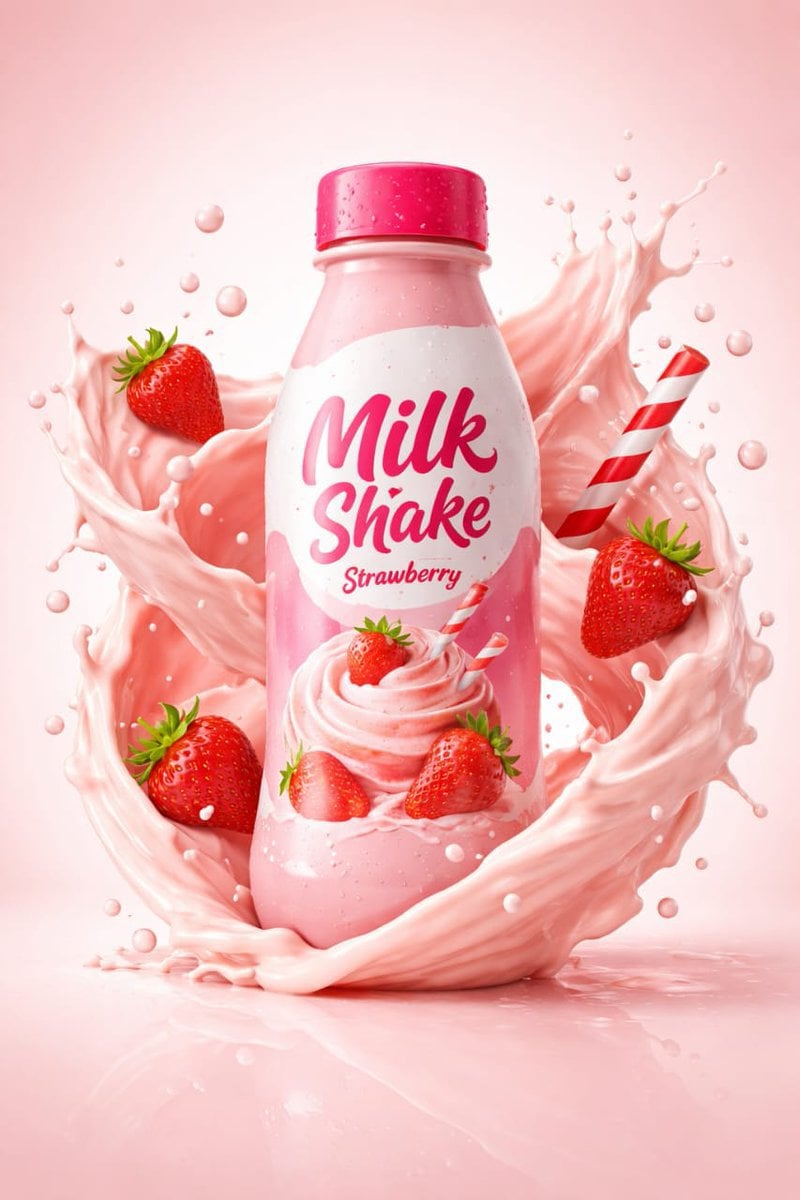 Professional studio product photography of a [Milk Shake Bottle], perfe…