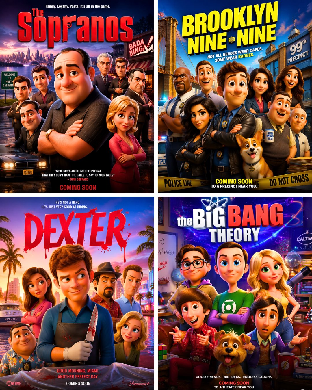 “Pixar-style movie poster reimagining of the TV show [TV SHOW]. Feature…