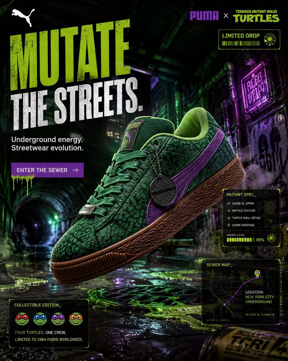 FORMAT: 4:5 vertical premium sneaker SMM campaign hyper-realistic stree…