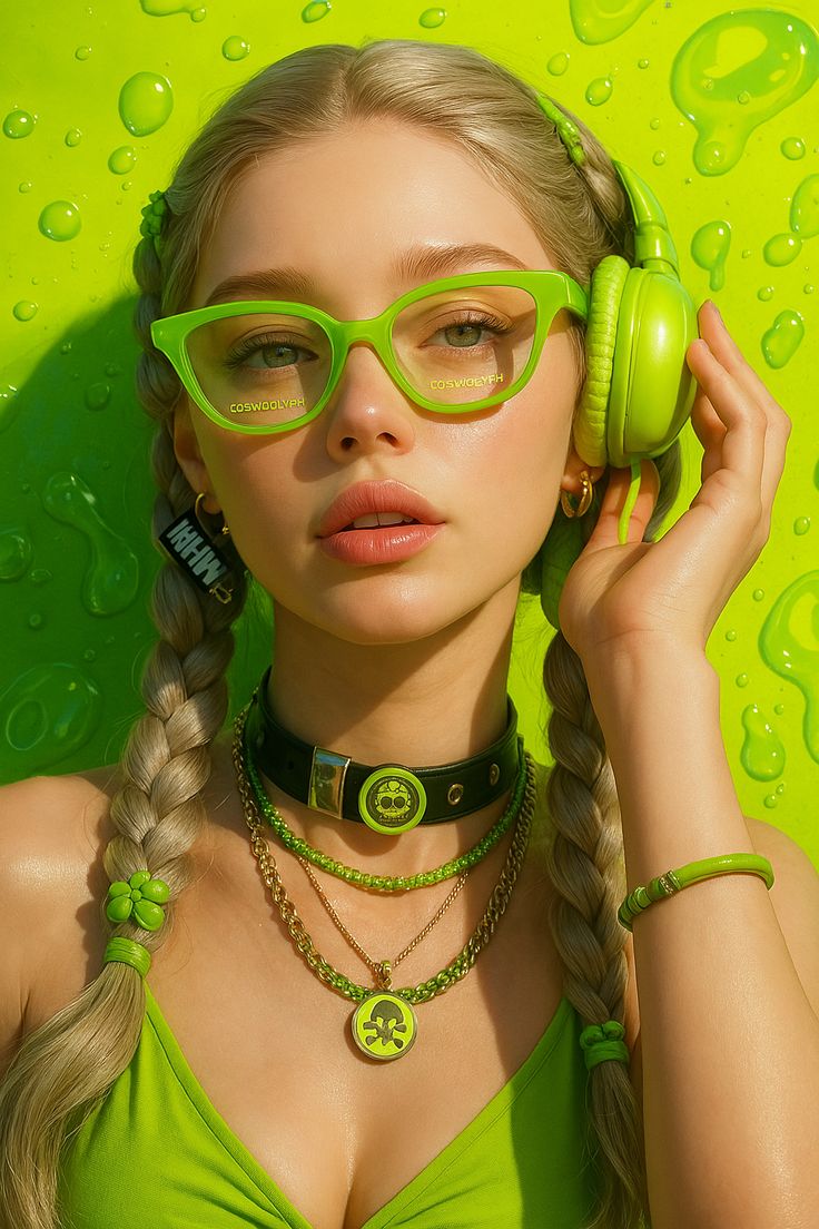 Ultra-realistic close-up fashion portrait of a young woman, centered co…
