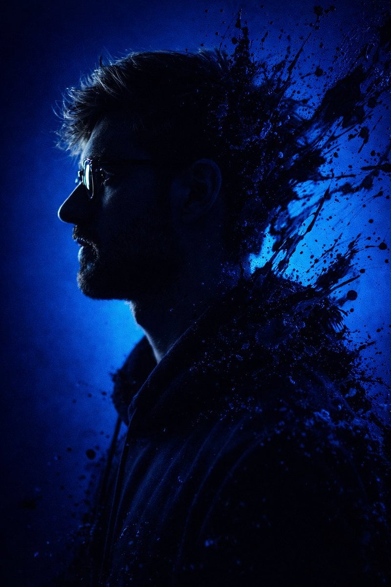 Convert this image into a dramatic, stylized portrait (use the same fac…