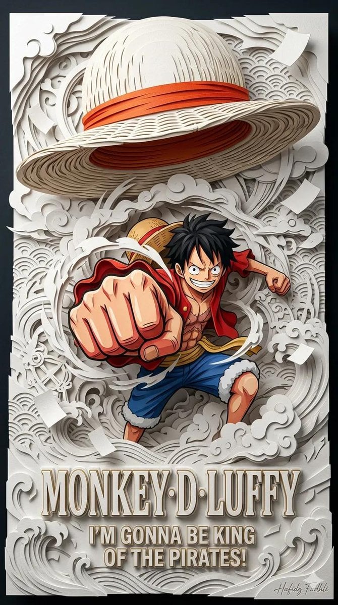 Ultra-detailed 3D layered papercraft anime poster, dynamic anime hero e…