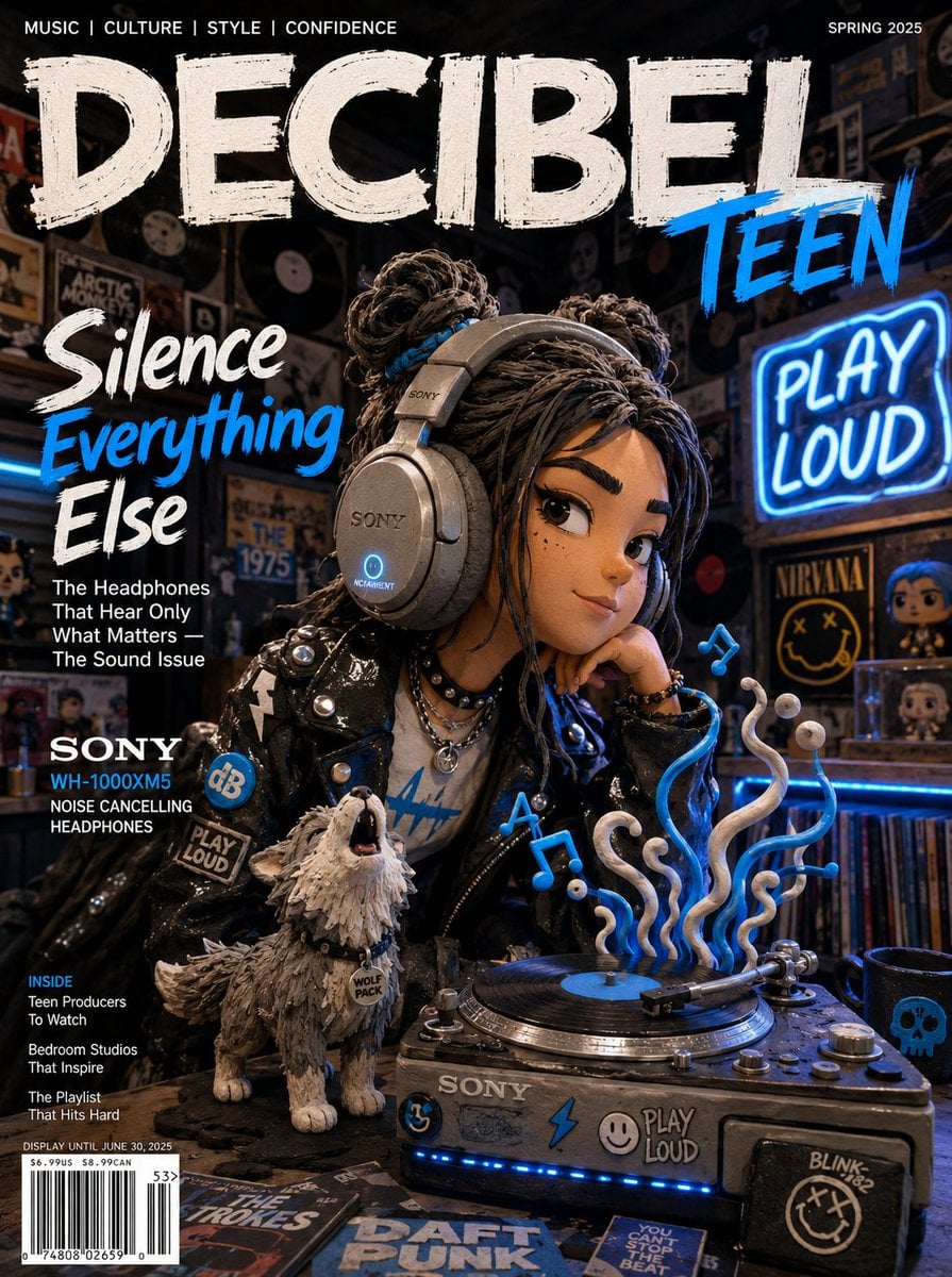 [SUBJECT]: A bold claymation teenage girl with clay space buns and a vi…